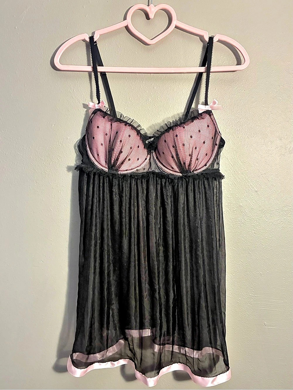 Victoria's Secret Black & Pink Polka Dot Chemise NWT